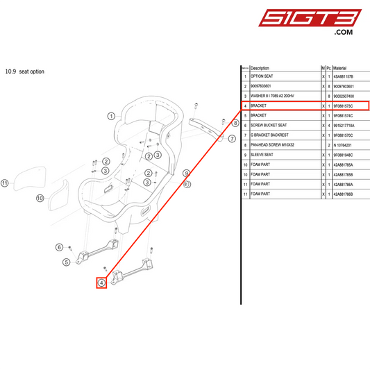 BRACKET LEFT - 9F0881573C [PORSCHE 991.2 GT3 R]