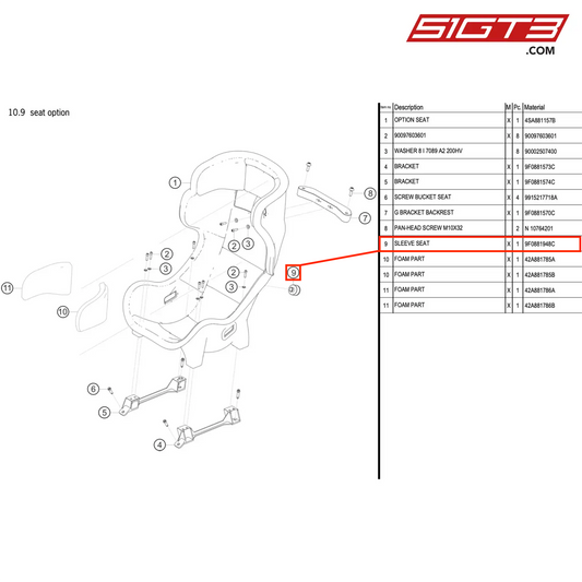 SLEEVE SEAT - 9F0881948C [PORSCHE 991.2 GT3 R]