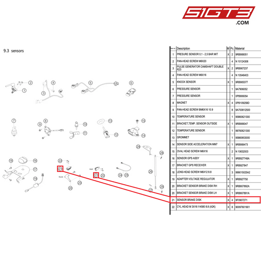 SENSOR BRAKE DISK - 9F0907271 [PORSCHE 992.1 GT3 R]