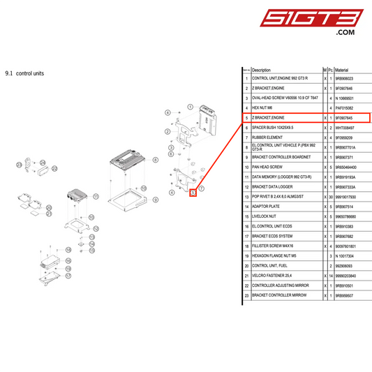 Z BRACKET,ENGINE - 9F0907645 [PORSCHE 992.1 GT3 R]