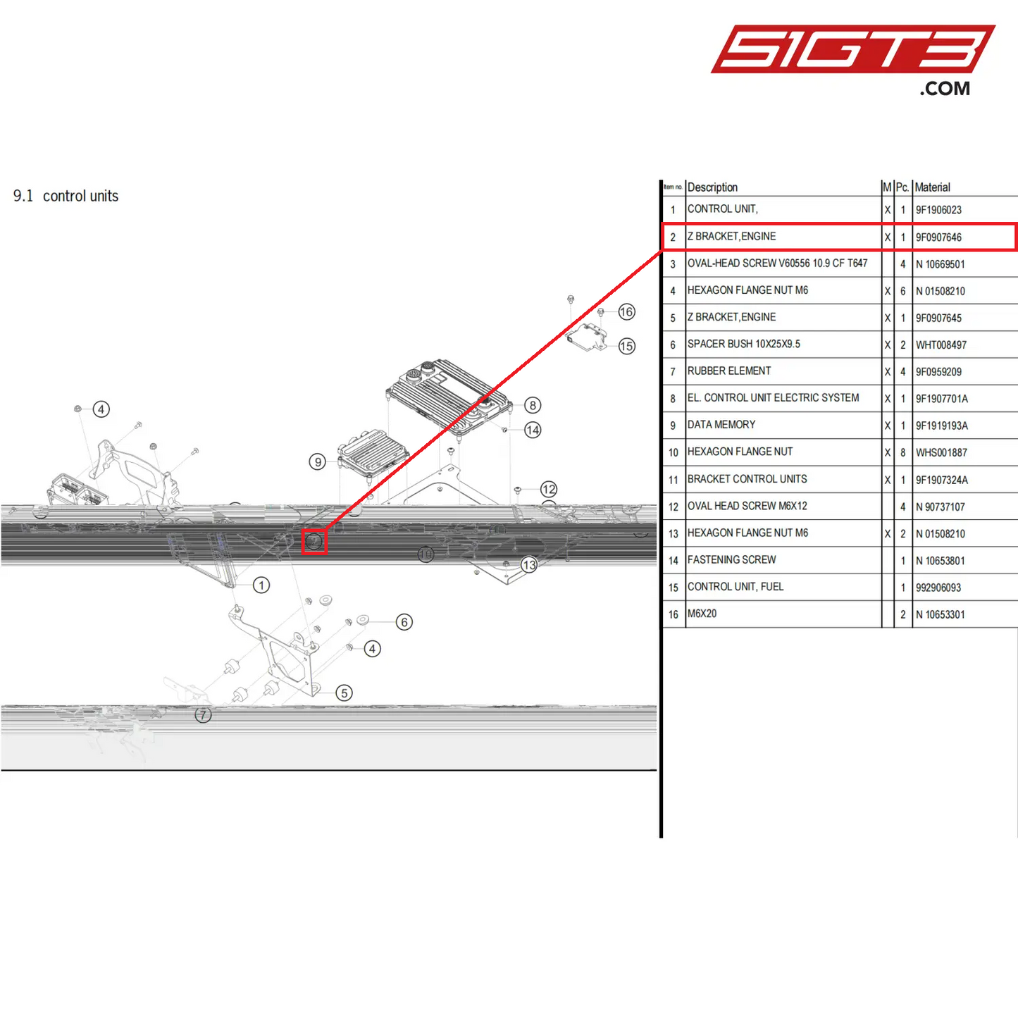 Z BRACKET,ENGINE - 9F0907646 [PORSCHE 911 GT3 Cup Type 992]