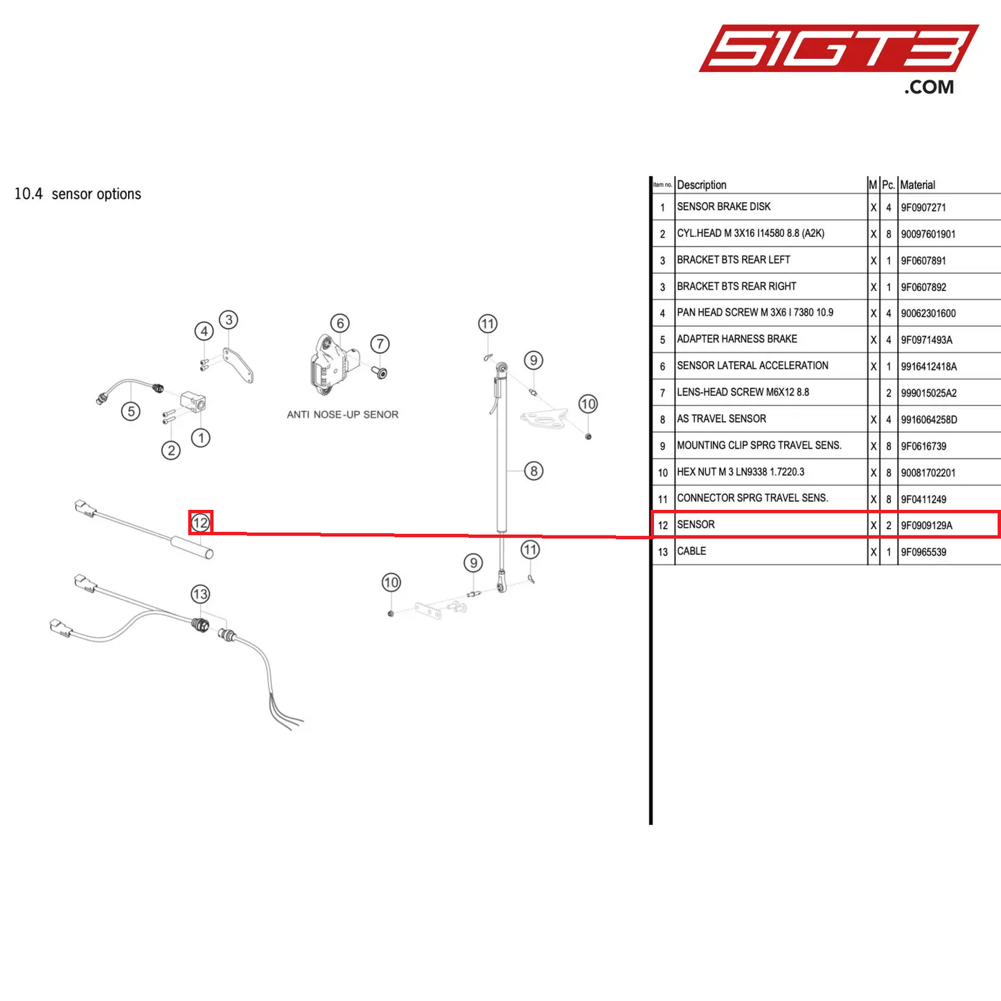 SENSOR - 9F0909129A [PORSCHE 991.2 GT3 R]