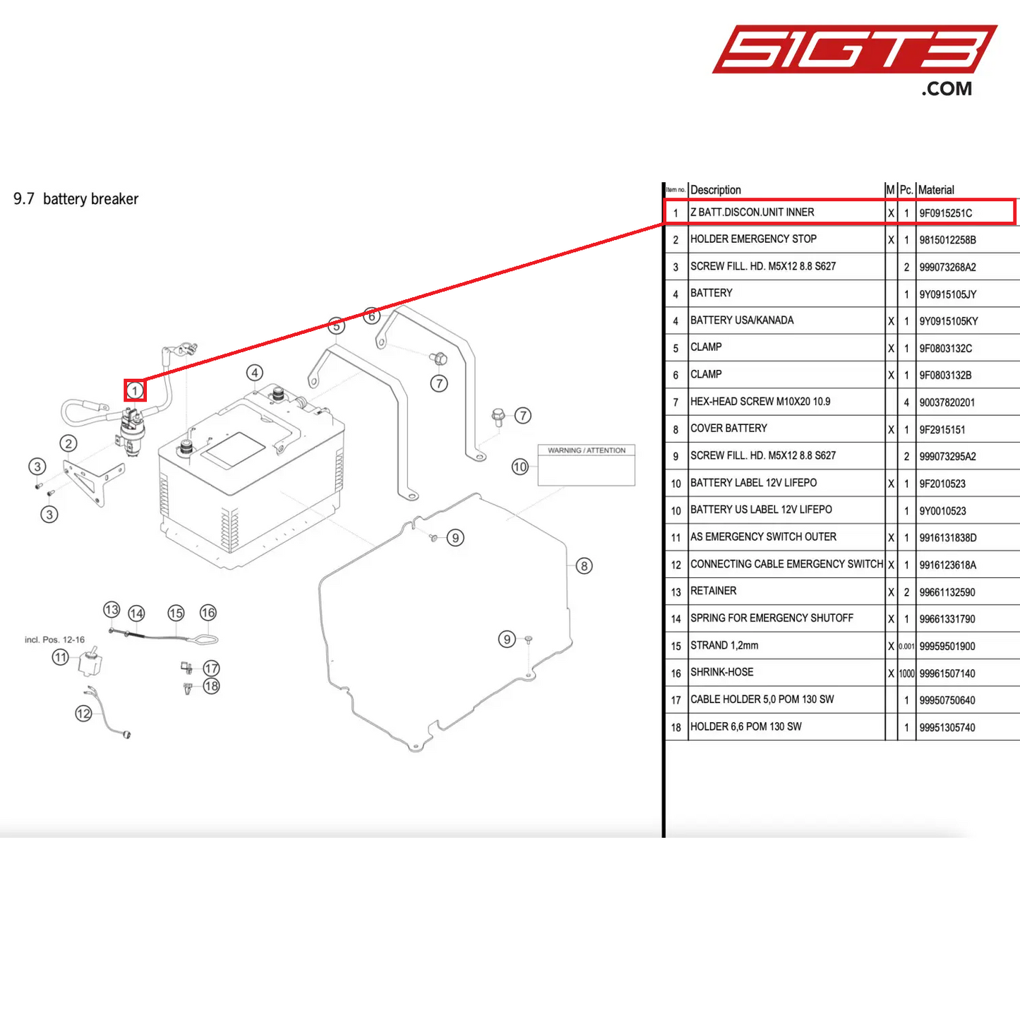 Z BATT.DISCON.UNIT INNER - 9F0915251C [PORSCHE 911 GT2 RS Clubsport]