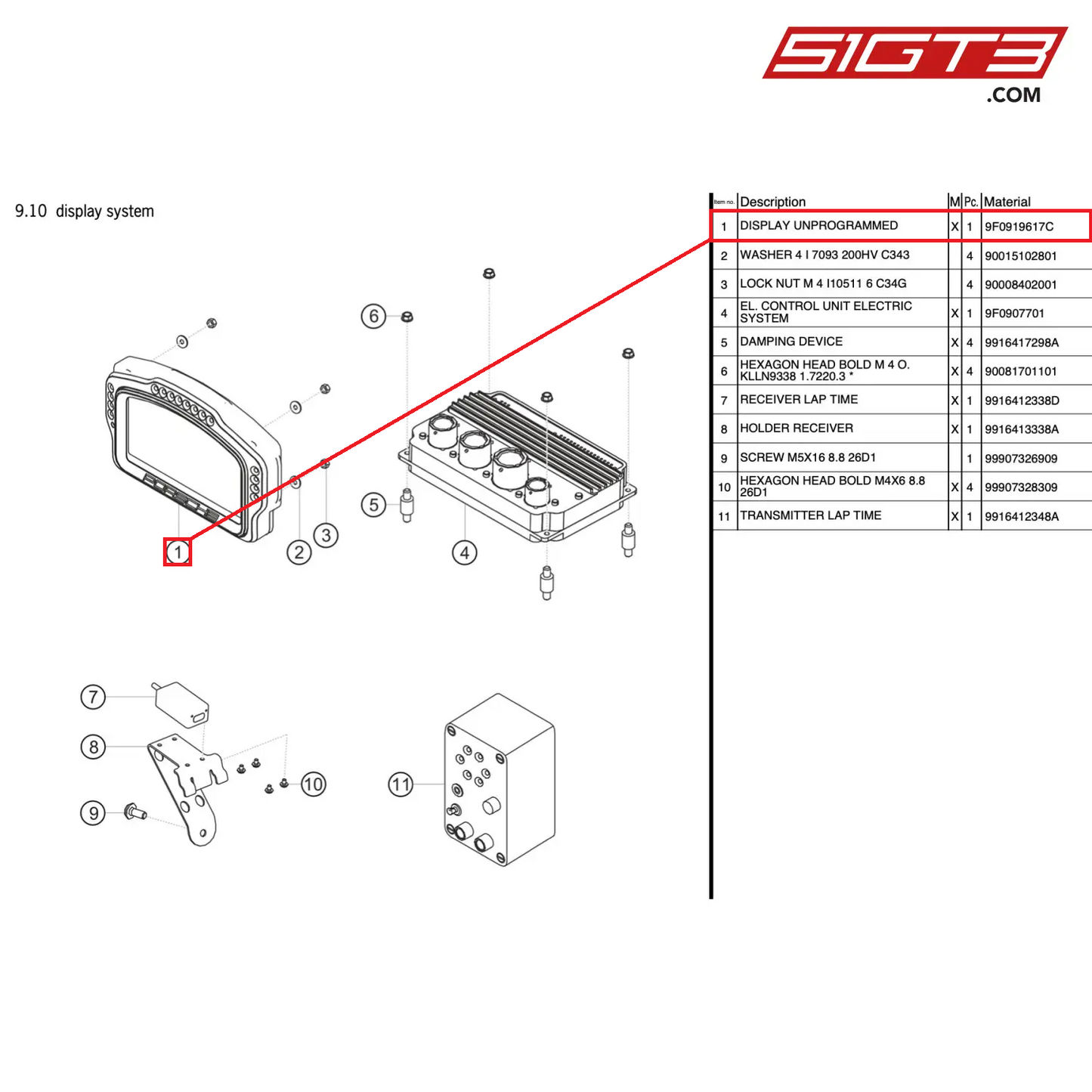 DISPLAY UNPROGRAMMED - 9F0919617C [PORSCHE 911 GT3 Cup Type 991 (GEN 2)]