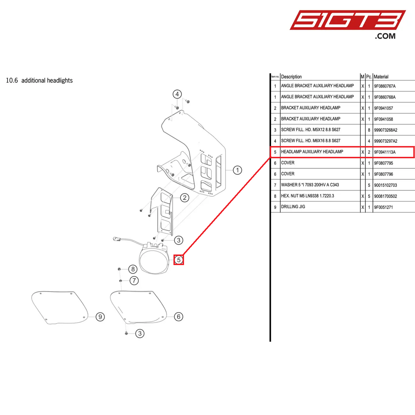 HEADLAMP AUXILIARY HEADLAMP - 9F0941113A [PORSCHE 991.2 GT3 R]