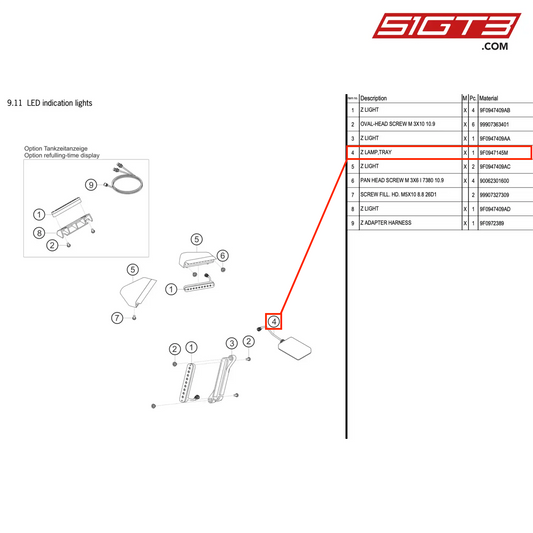 Z LAMP,TRAY - 9F0947145M [PORSCHE 991.2 GT3 R]