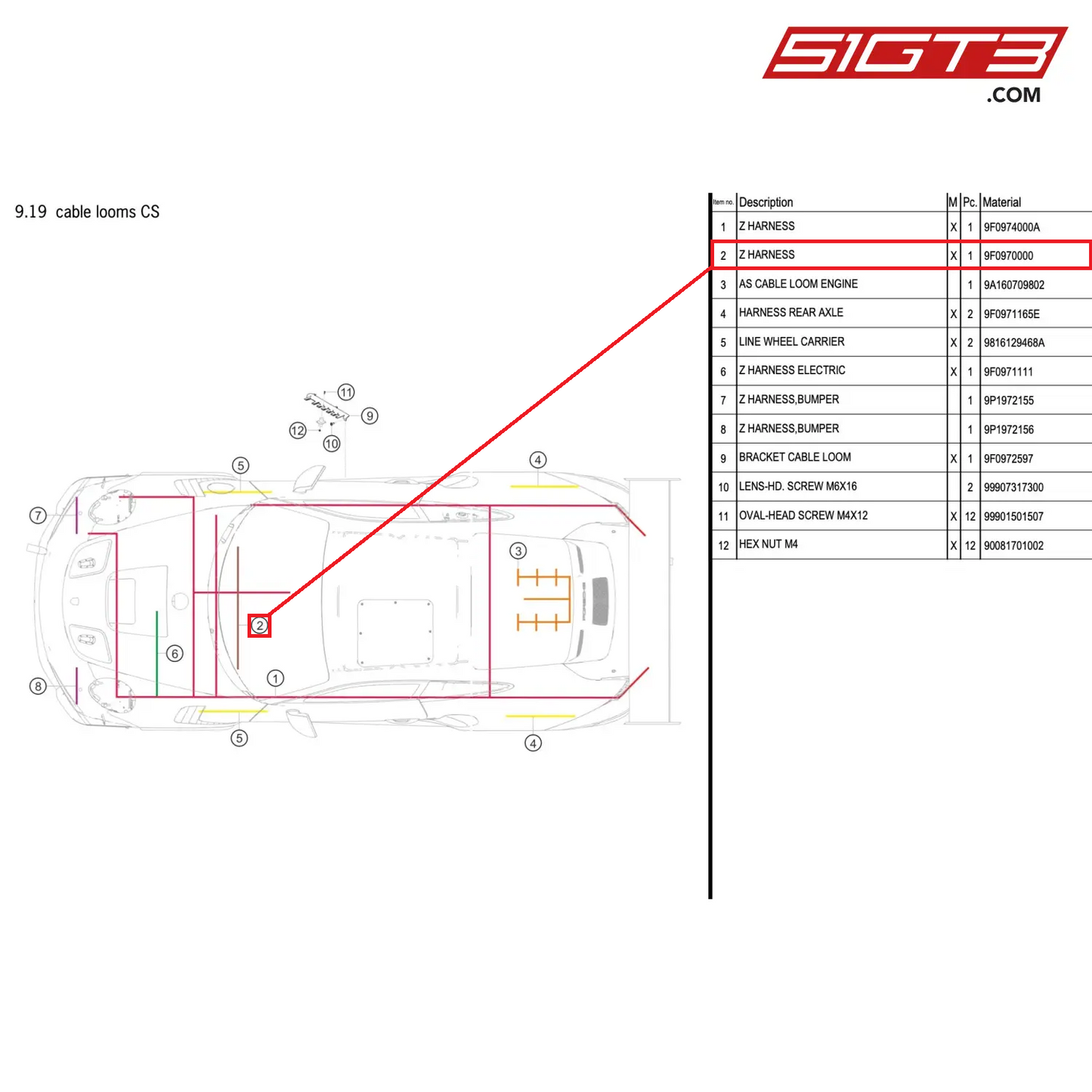 Z HARNESS - 9F0970000 [PORSCHE 911 GT2 RS Clubsport]