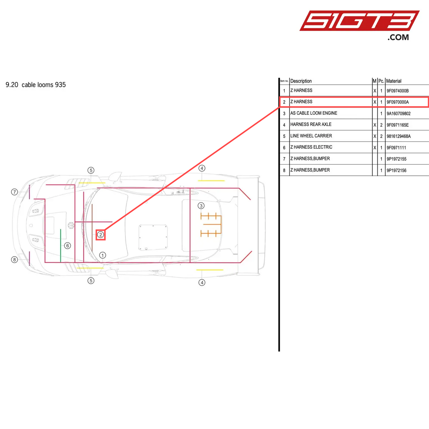 Z HARNESS - 9F0970000A [PORSCHE 911 GT2 RS Clubsport]