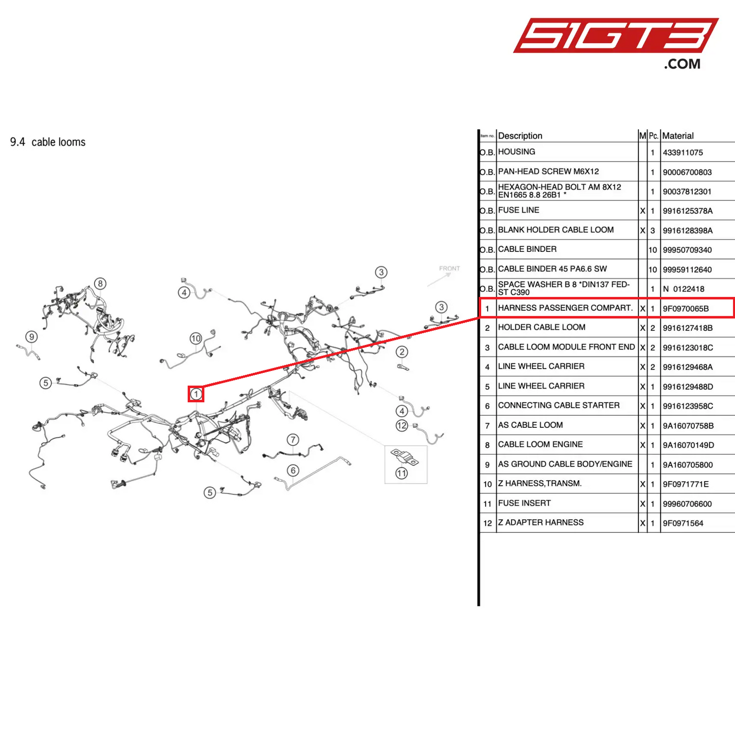 HARNESS PASSENGER COMPART. - 9F0970065B [PORSCHE 911 GT3 Cup Type 991 (GEN 2)]