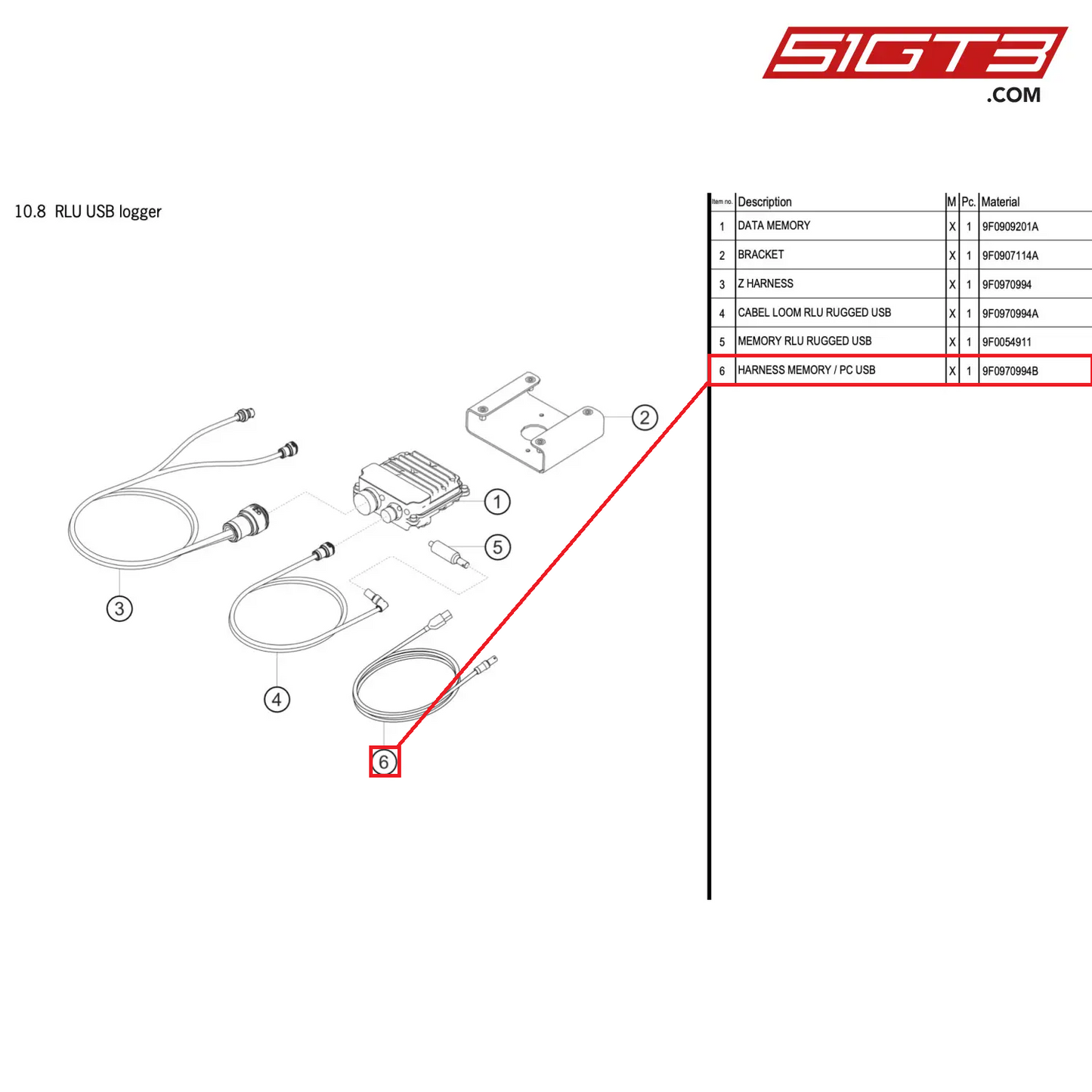 HARNESS MEMORY / PC USB - 9F0970994B [PORSCHE 991.2 GT3 R]