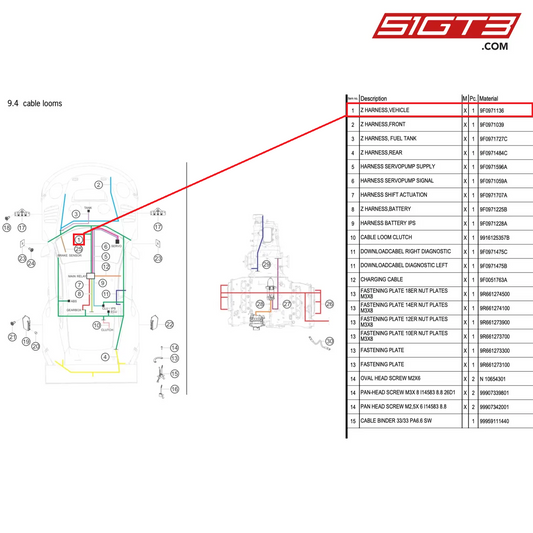 Z HARNESS,VEHICLE - 9F0971136 [PORSCHE 991.2 GT3 R]