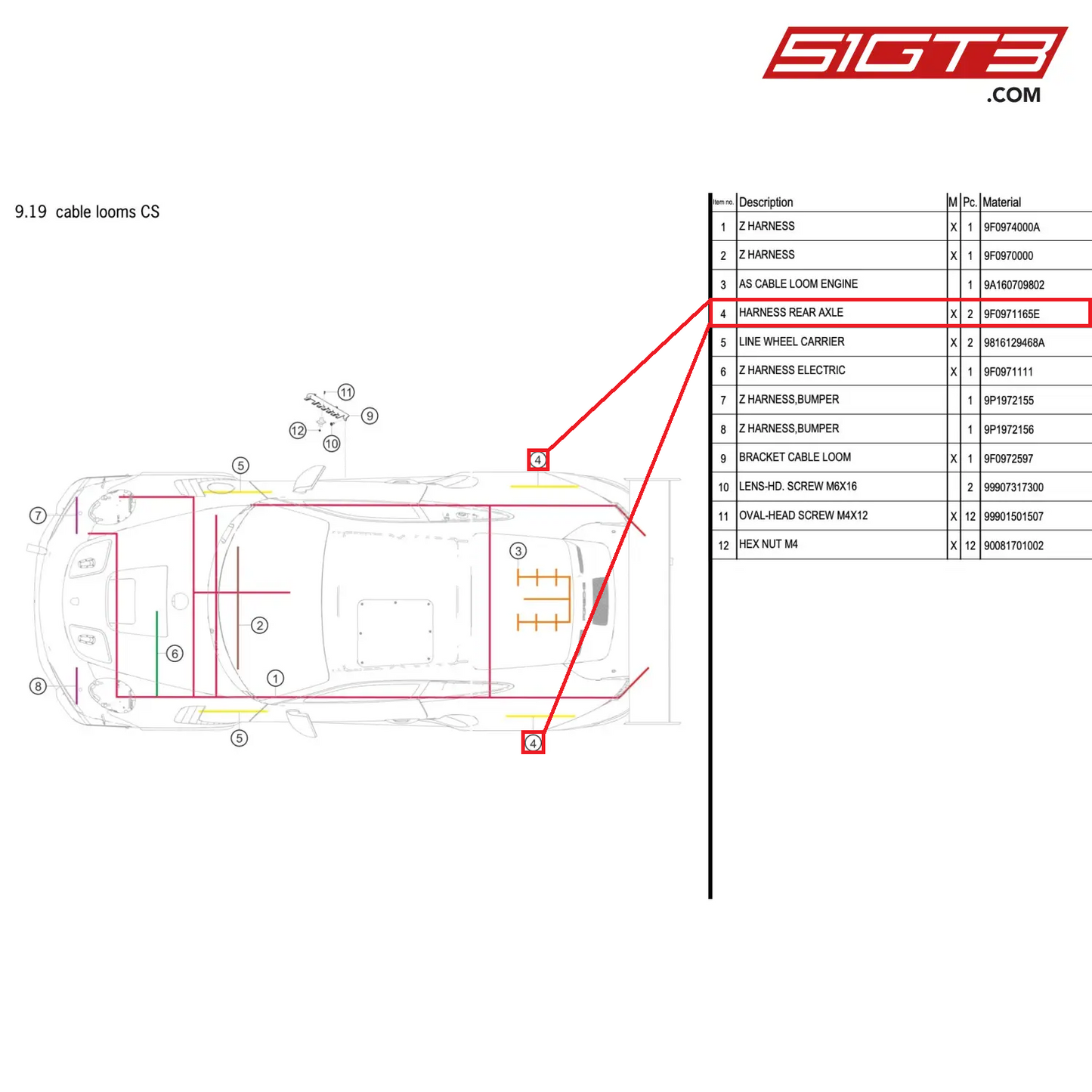 HARNESS REAR AXLE - 9F0971165E [PORSCHE 911 GT2 RS Clubsport]