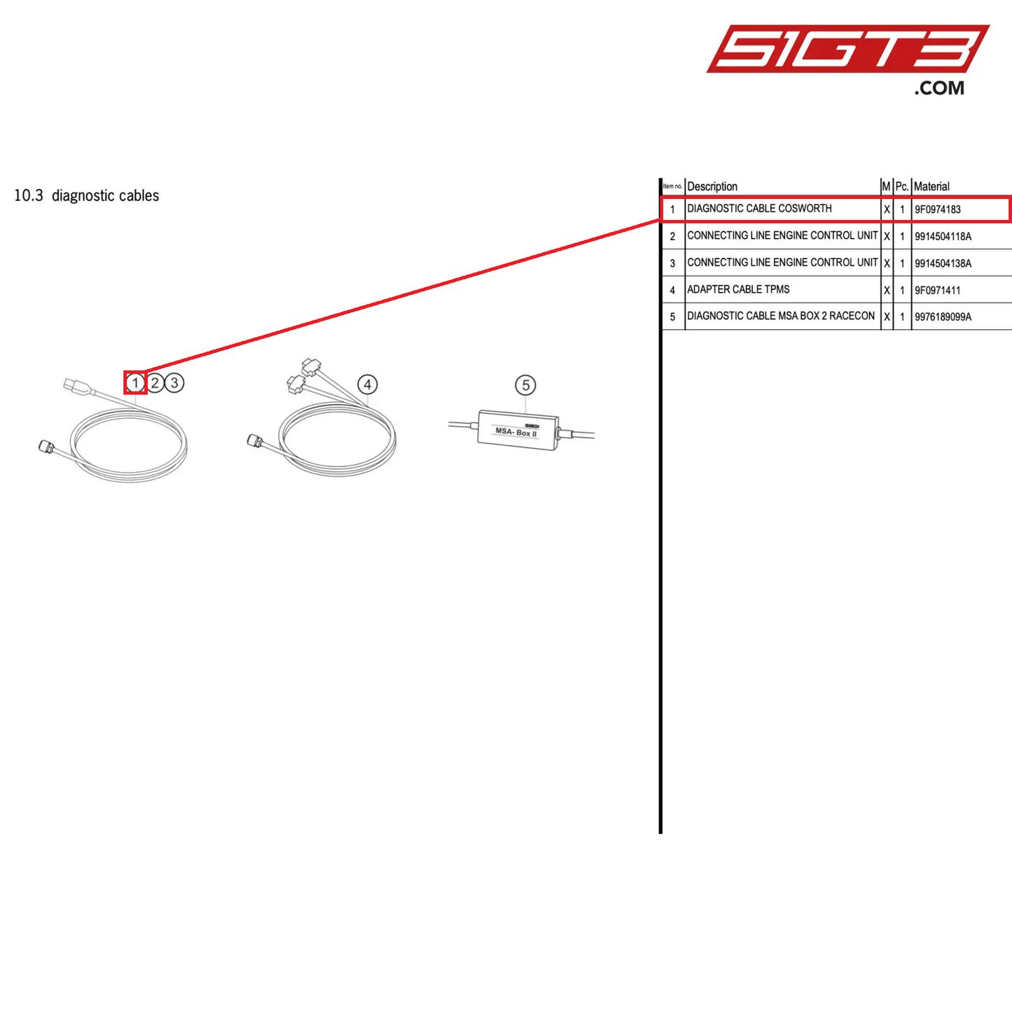 DIAGNOSTIC CABLE COSWORTH - 9F0974183 [PORSCHE 991.2 GT3 R]