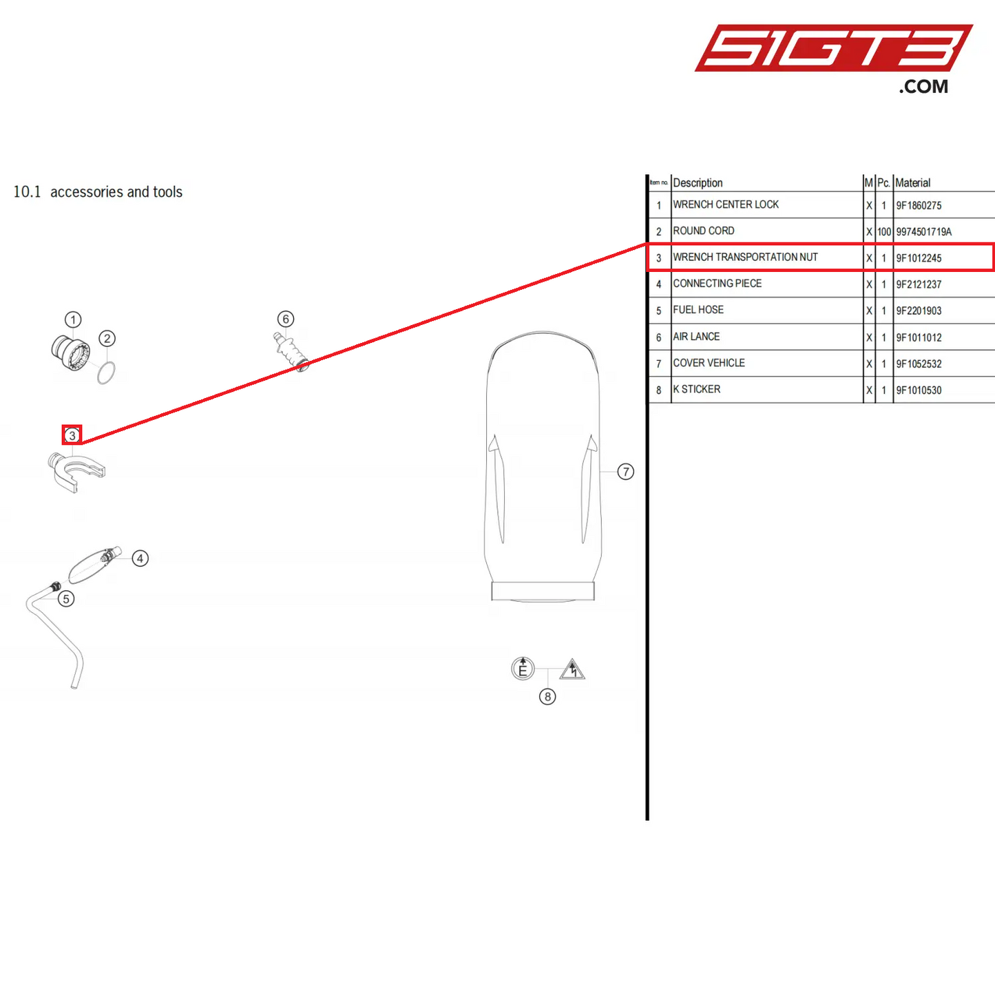 WRENCH TRANSPORTATION NUT - 9F1012245 [PORSCHE 911 GT3 Cup Type 992]