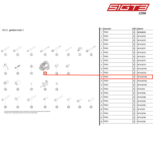 TOOLS - 9F1012277AM [PORSCHE 911 GT3 R Type 992 (GEN 1)]