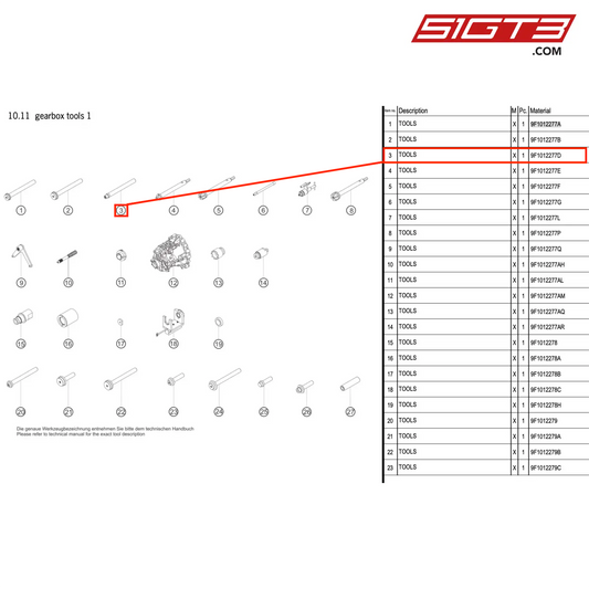 TOOLS - 9F1012277D [PORSCHE 992.1 GT3 R]