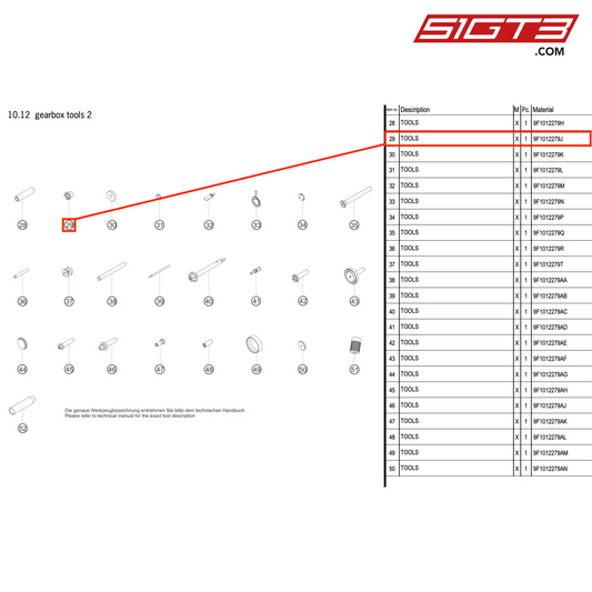 TOOLS - 9F1012279J [PORSCHE 911 GT3 R Type 992 (GEN 1)]