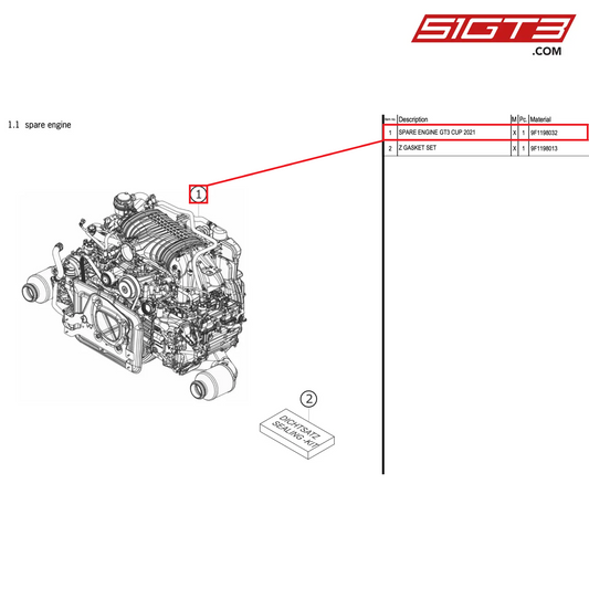 SPARE ENGINE GT3 CUP 2021 - 9F1198032 [PORSCHE 911 GT3 Cup Type 992]