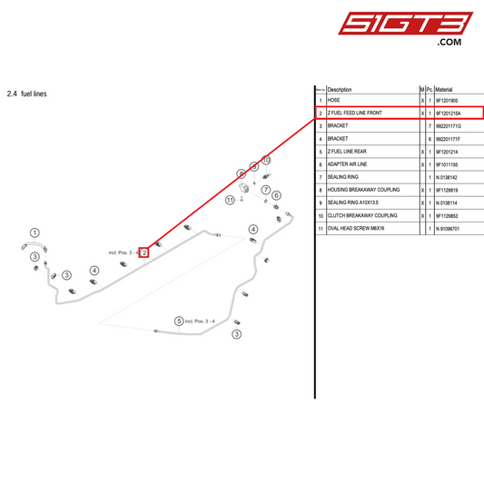 Z FUEL FEED LINE FRONT - 9F1201215A [PORSCHE 992.1 GT3 Cup]