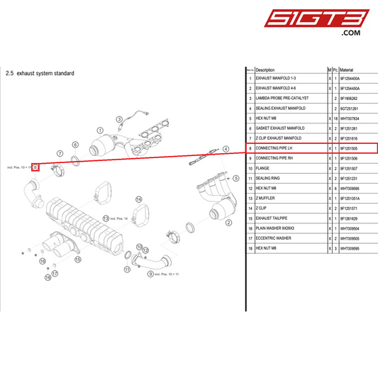 CONNECTING PIPE LH - 9F1251505 [PORSCHE 992.1 GT3 Cup]