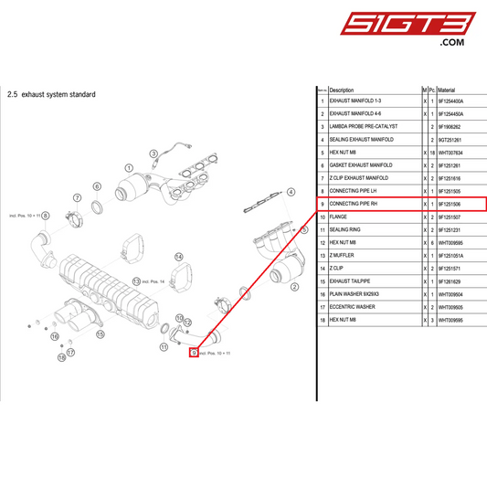 CONNECTING PIPE RH - 9F1251506 [PORSCHE 992.1 GT3 Cup]