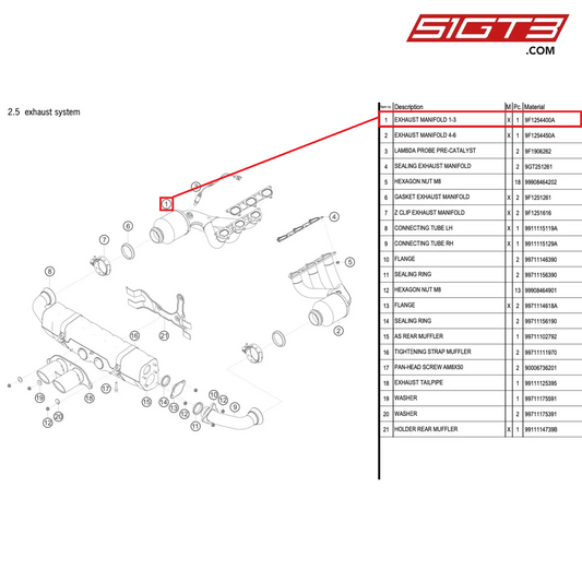 EXHAUST MANIFOLD 1-3 - 9F1254400A [PORSCHE 991.1 GT3 Cup (2017)]