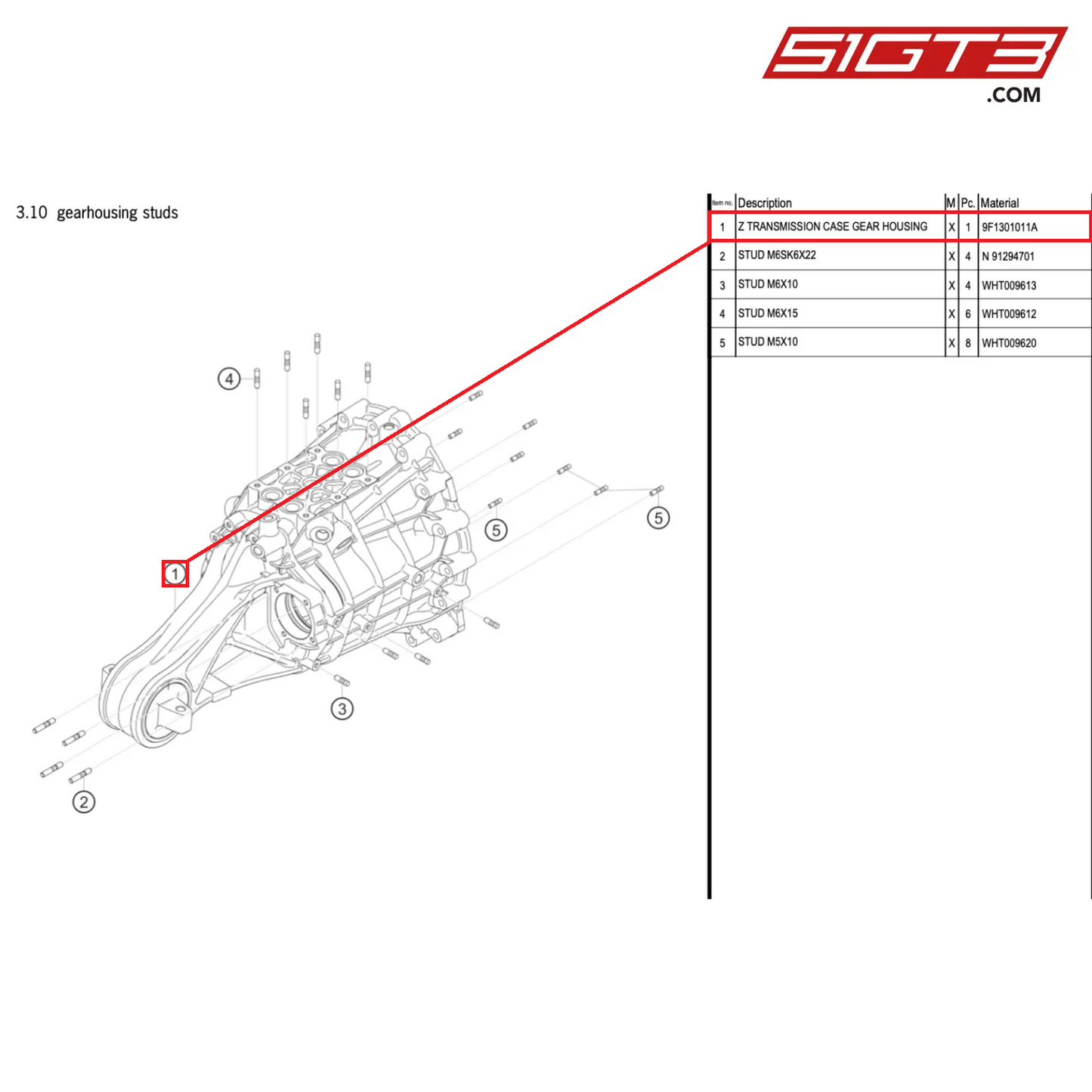 Z TRANSMISSION CASE GEAR HOUSING - 9F1301011A [PORSCHE 911 GT3 Cup Type 992]