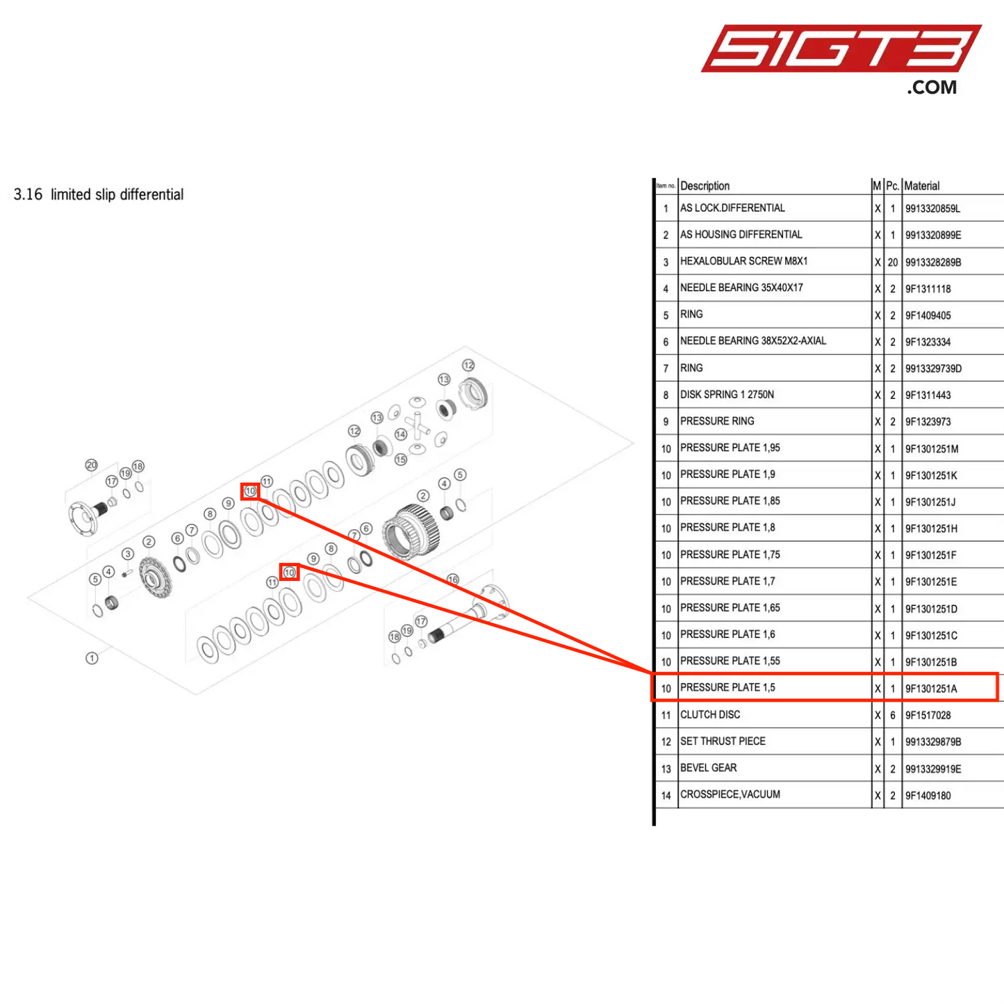 PRESSURE PLATE 1,5 - 9F1301251A [PORSCHE 911 GT3 Cup Type 991 (GEN1)]