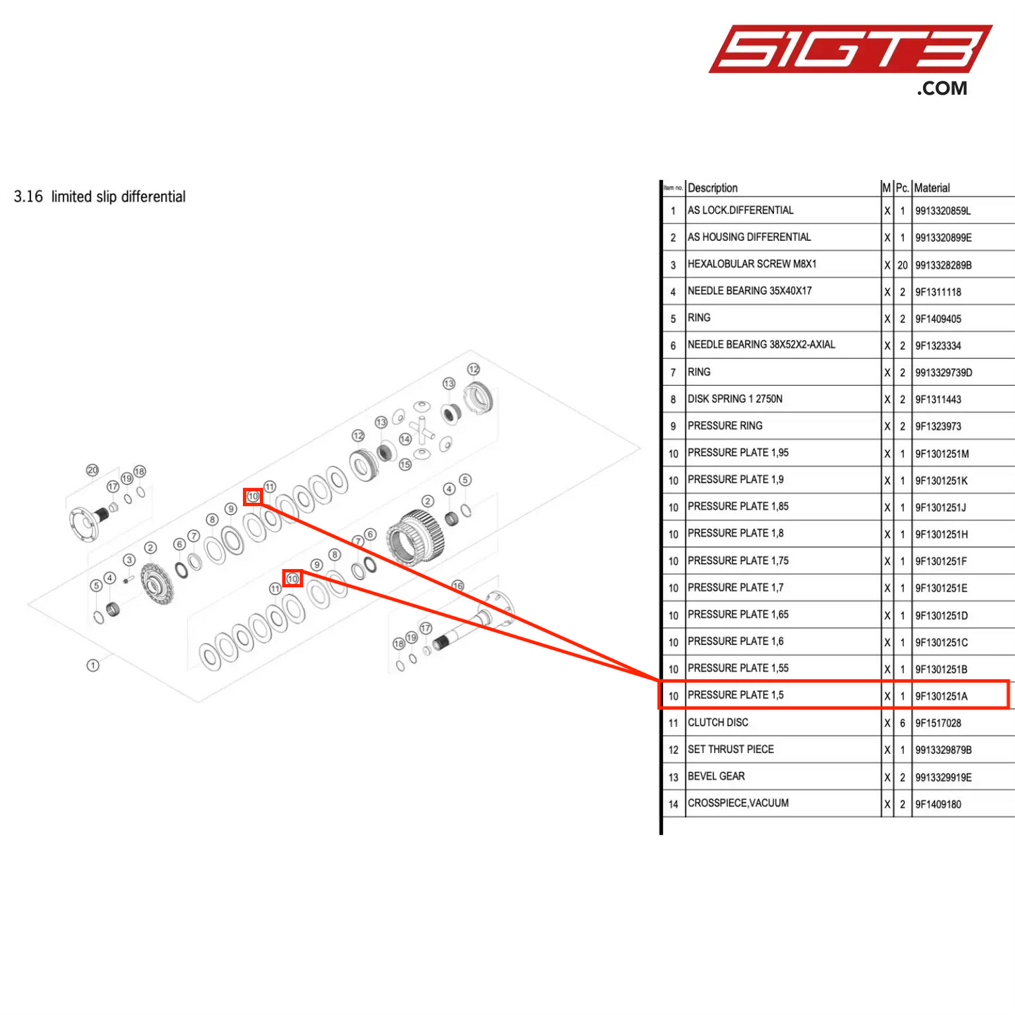 PRESSURE PLATE 1,5 - 9F1301251A [PORSCHE 991.1 GT3 Cup]