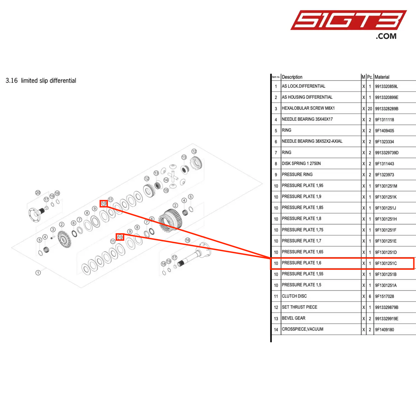 PRESSURE PLATE 1,6 - 9F1301251C [PORSCHE 991.1 GT3 Cup]