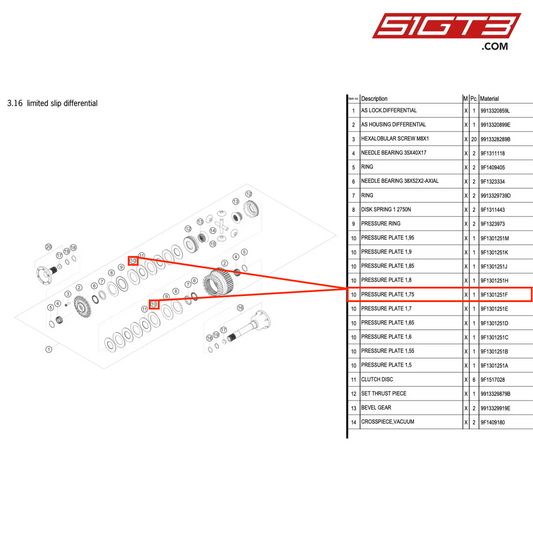 PRESSURE PLATE 1,75 - 9F1301251F [PORSCHE 911 GT3 Cup Type 991 (GEN1)]