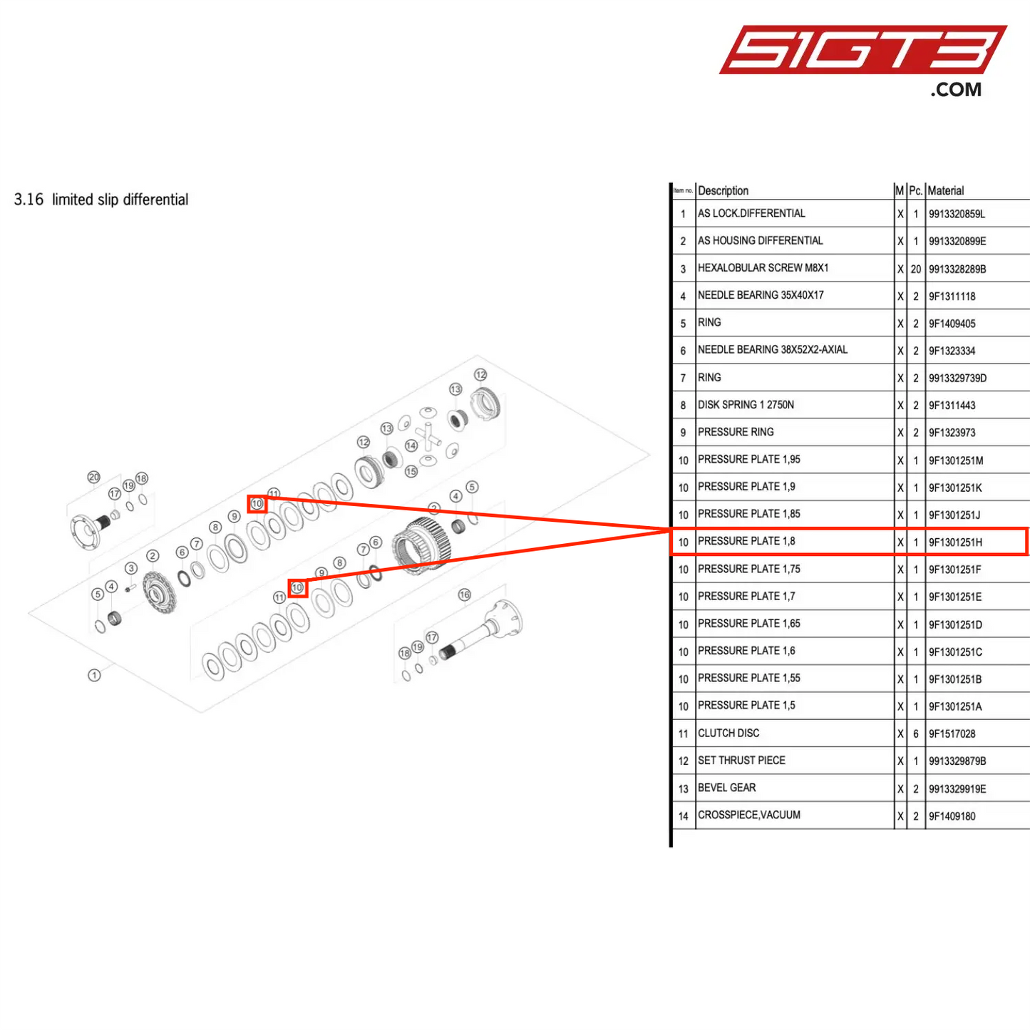 PRESSURE PLATE 1,8 - 9F1301251H [PORSCHE 991.1 GT3 Cup]