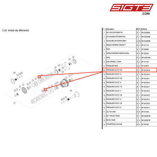 PRESSURE PLATE 1,95 - 9F1301251M [PORSCHE 911 GT3 Cup Type 991 (GEN1)]