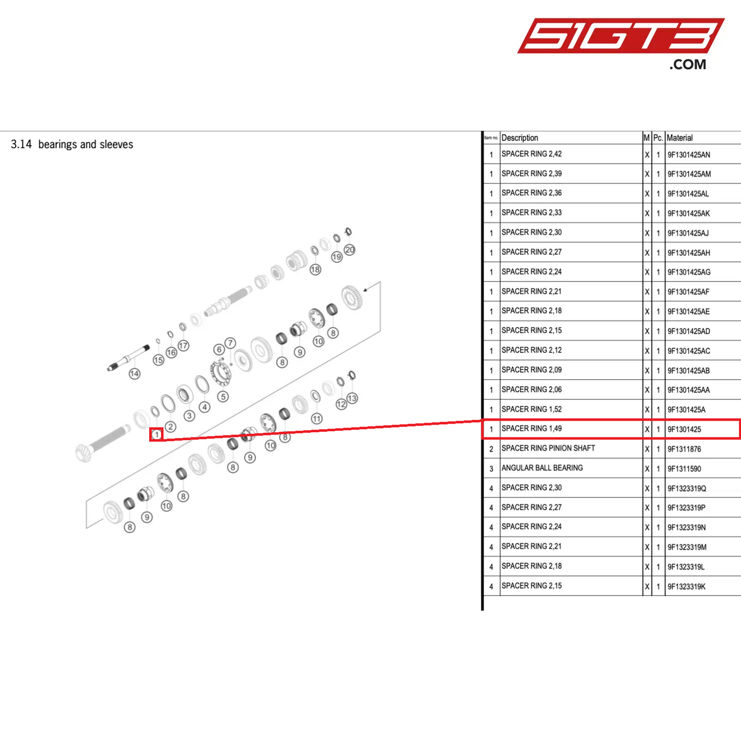 SPACER RING 1,49 - 9F1301425 [PORSCHE 911 GT3 Cup Type 992]