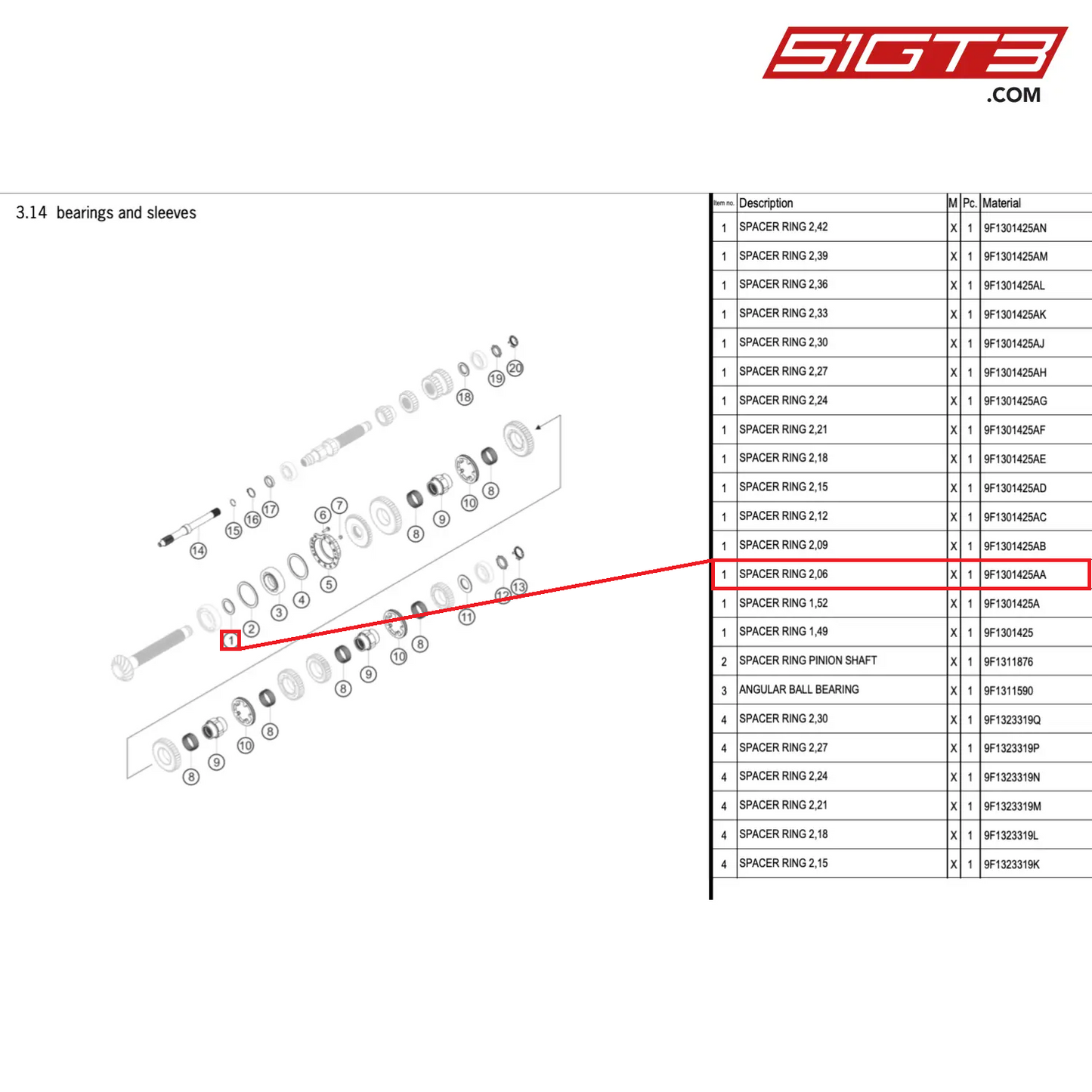 SPACER RING 2,06 - 9F1301425AA [PORSCHE 911 GT3 Cup Type 992]