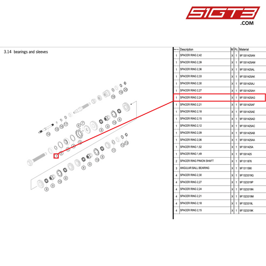 SPACER RING 2,24 - 9F1301425AG [PORSCHE 992.1 GT3 Cup]