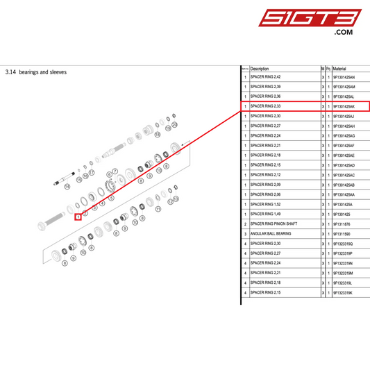 SPACER RING 2,33 - 9F1301425AK [PORSCHE 992.1 GT3 Cup]