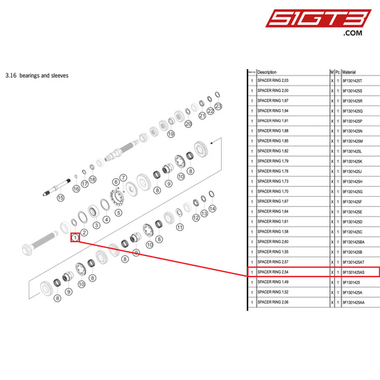 SPACER RING 2,54 - 9F1301425AS [PORSCHE 992.1 GT3 R]