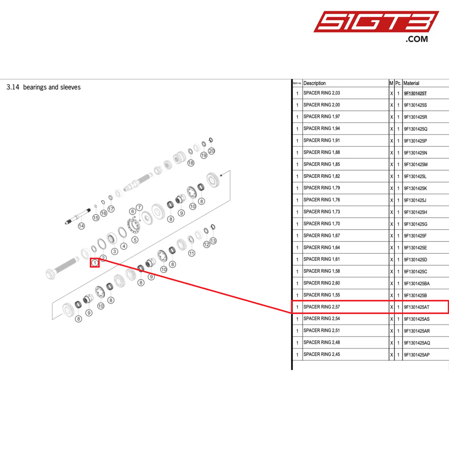 SPACER RING 2,57 - 9F1301425AT [PORSCHE 911 GT3 Cup Type 992]