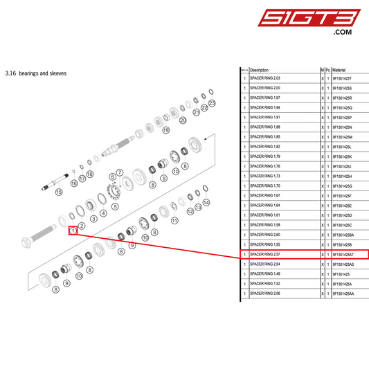 SPACER RING 2,57 - 9F1301425AT [PORSCHE 992.1 GT3 R]