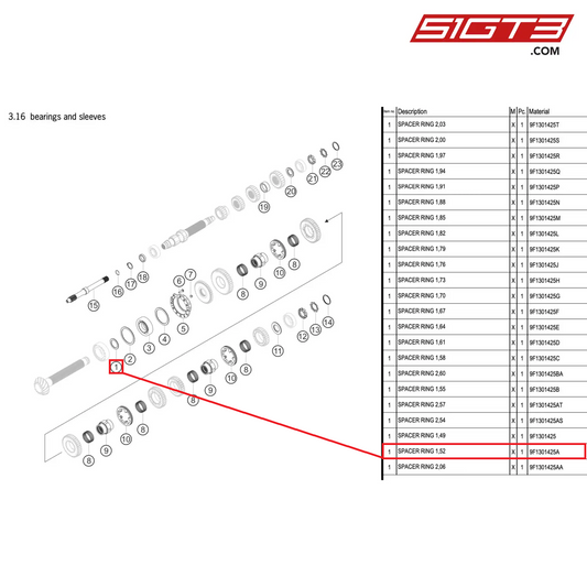 SPACER RING 1,52 - 9F1301425A [PORSCHE 992.1 GT3 R]