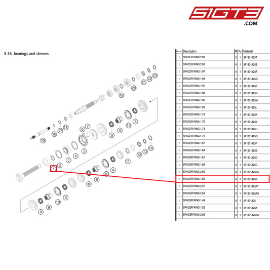 SPACER RING 1,55 - 9F1301425B [PORSCHE 992.1 GT3 R]