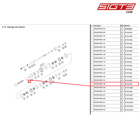 ANELLO DISTANZIATORE 1,58 - 9F1301425C [PORSCHE 992.1 GT3 Cup]