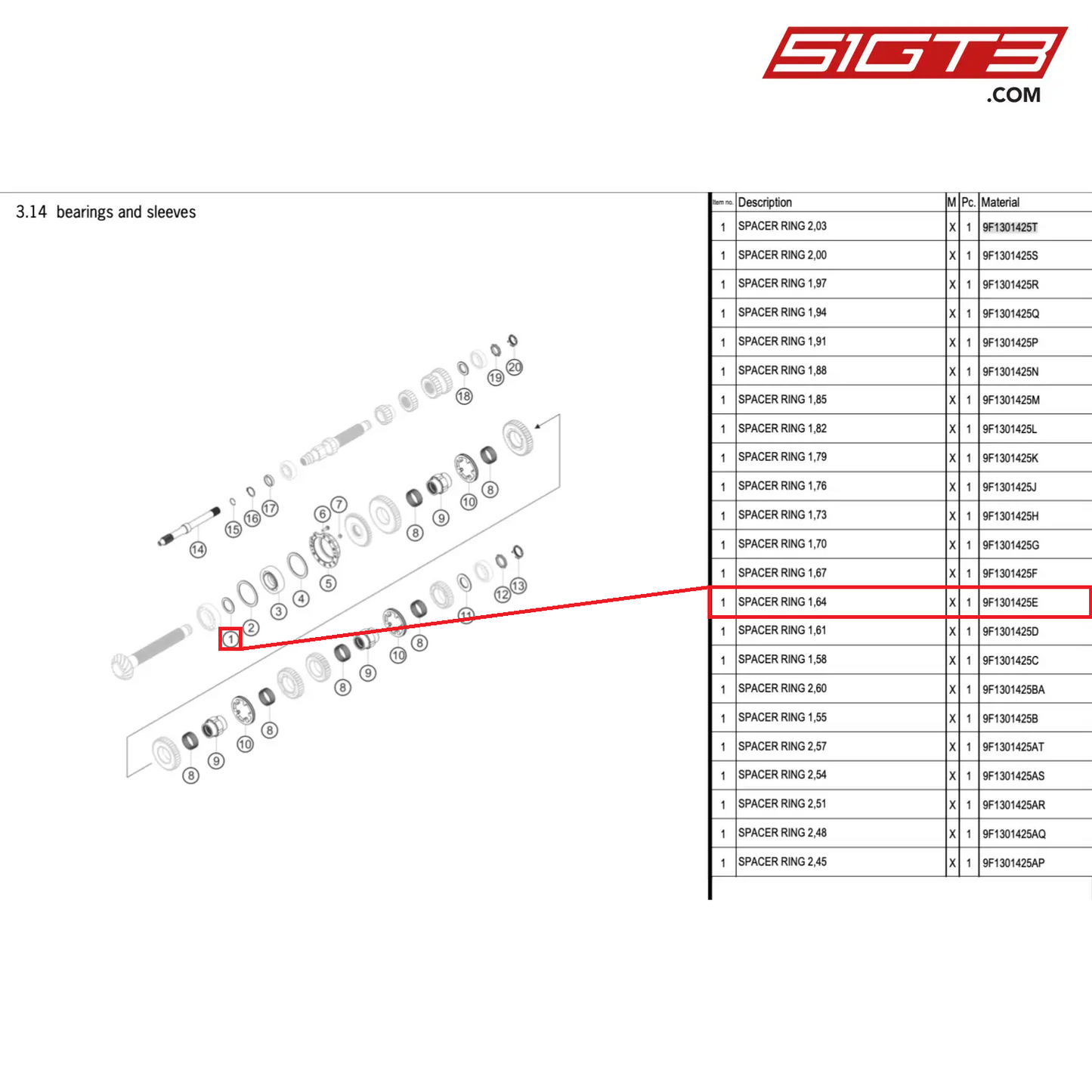 SPACER RING 1,64 - 9F1301425E [PORSCHE 911 GT3 Cup Type 992]