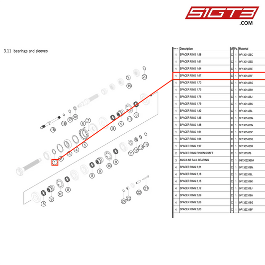 SPACER RING 1,67 - 9F1301425F [PORSCHE 991.1 GT3 Cup]