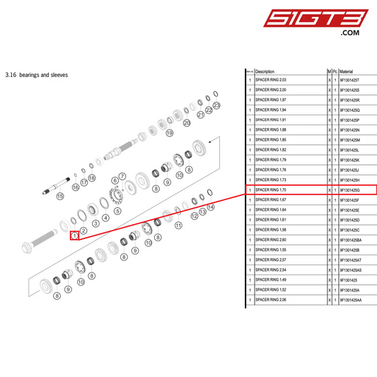 SPACER RING 1,70 - 9F1301425G [PORSCHE 992.1 GT3 R]