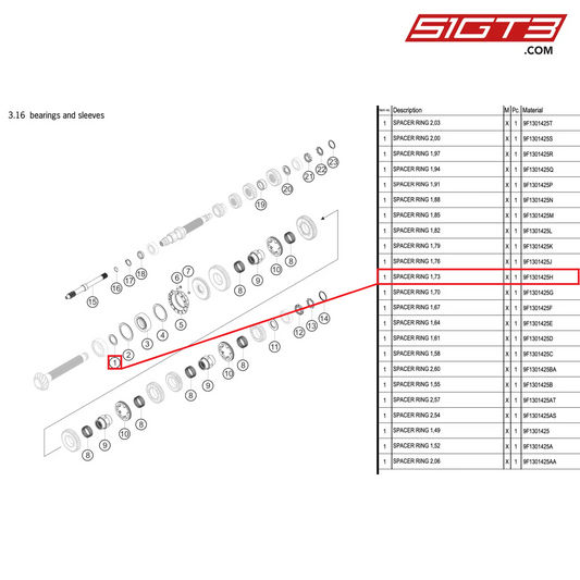 SPACER RING 1,73 - 9F1301425H [PORSCHE 992.1 GT3 R]