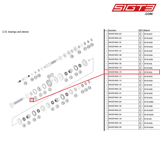 SPACER RING 1,76 - 9F1301425J [PORSCHE 992.1 GT3 R]