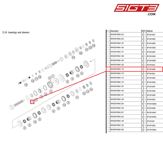 SPACER RING 1,79 - 9F1301425K [PORSCHE 992.1 GT3 R]