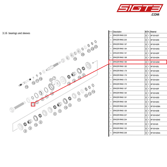 SPACER RING 1,85 - 9F1301425M [PORSCHE 992.1 GT3 R]